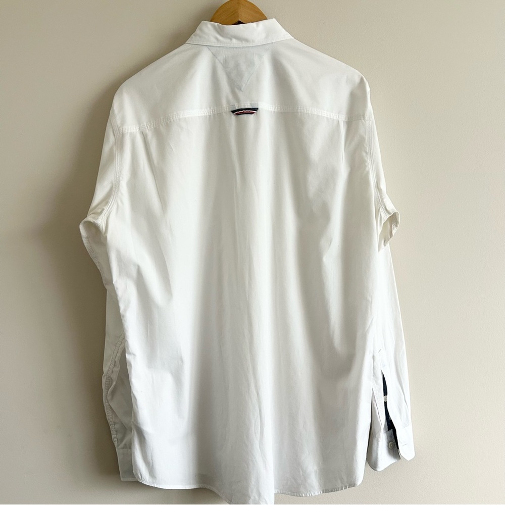 Tommy Hilfiger White Denim Chambray Cuff Button Down Dress Shirt Regular Fit XL - Picture 6 of 9